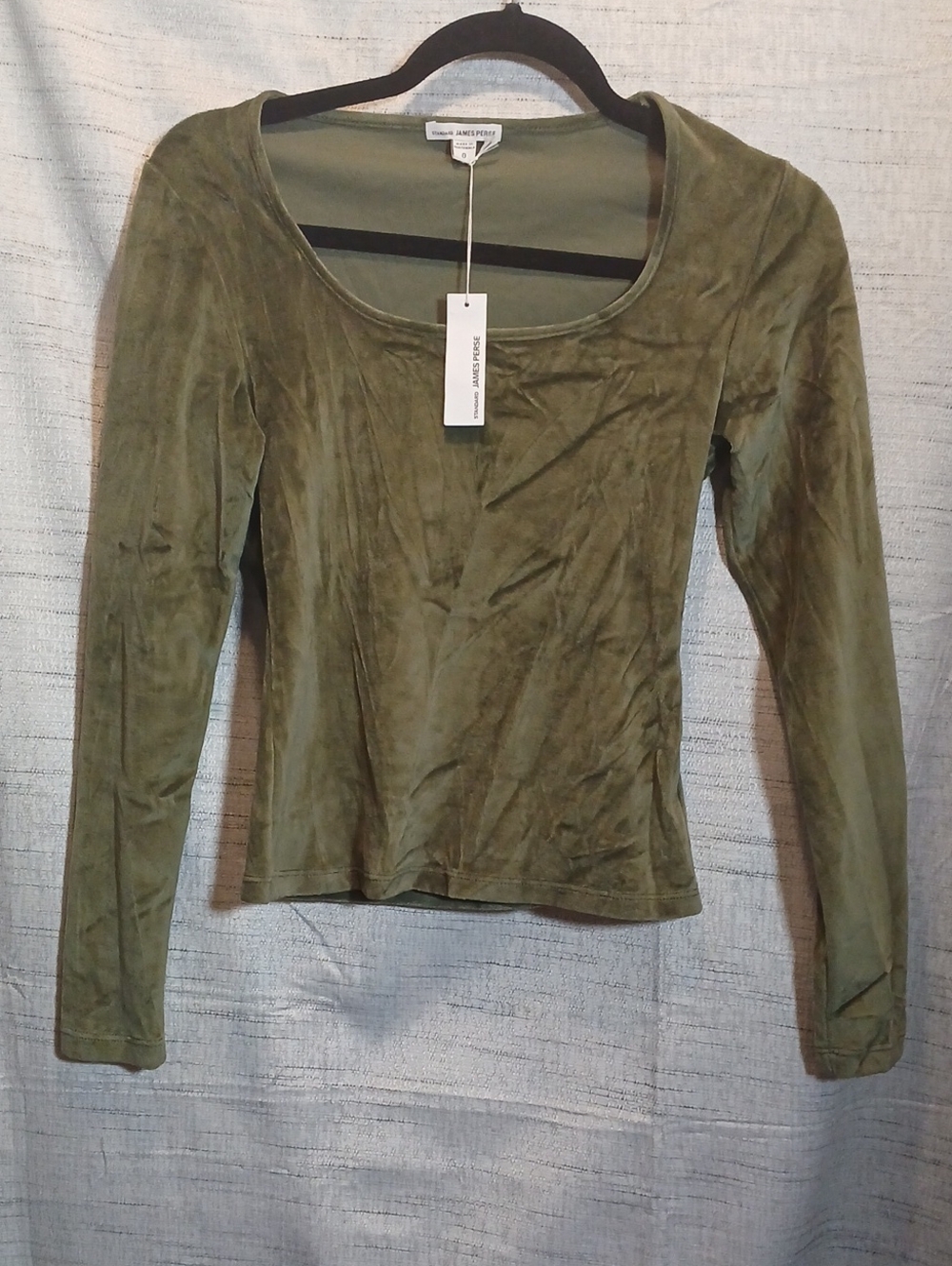 James Perse Olive Velvet Scoop Neck Long Sleeve Tee Sz 0 NWT